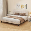 Harper King Size Bed Frame with Upholstered Headboard-Cream White
