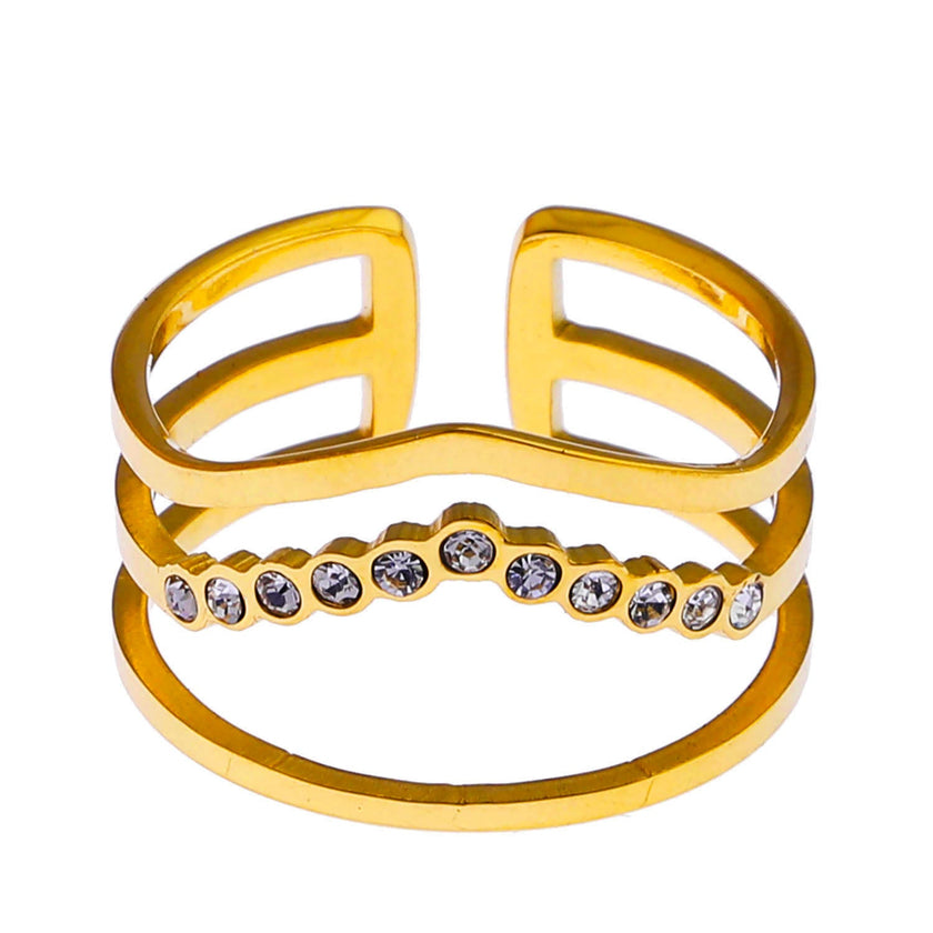 Bague JUAANA à trois rangées de zircons.