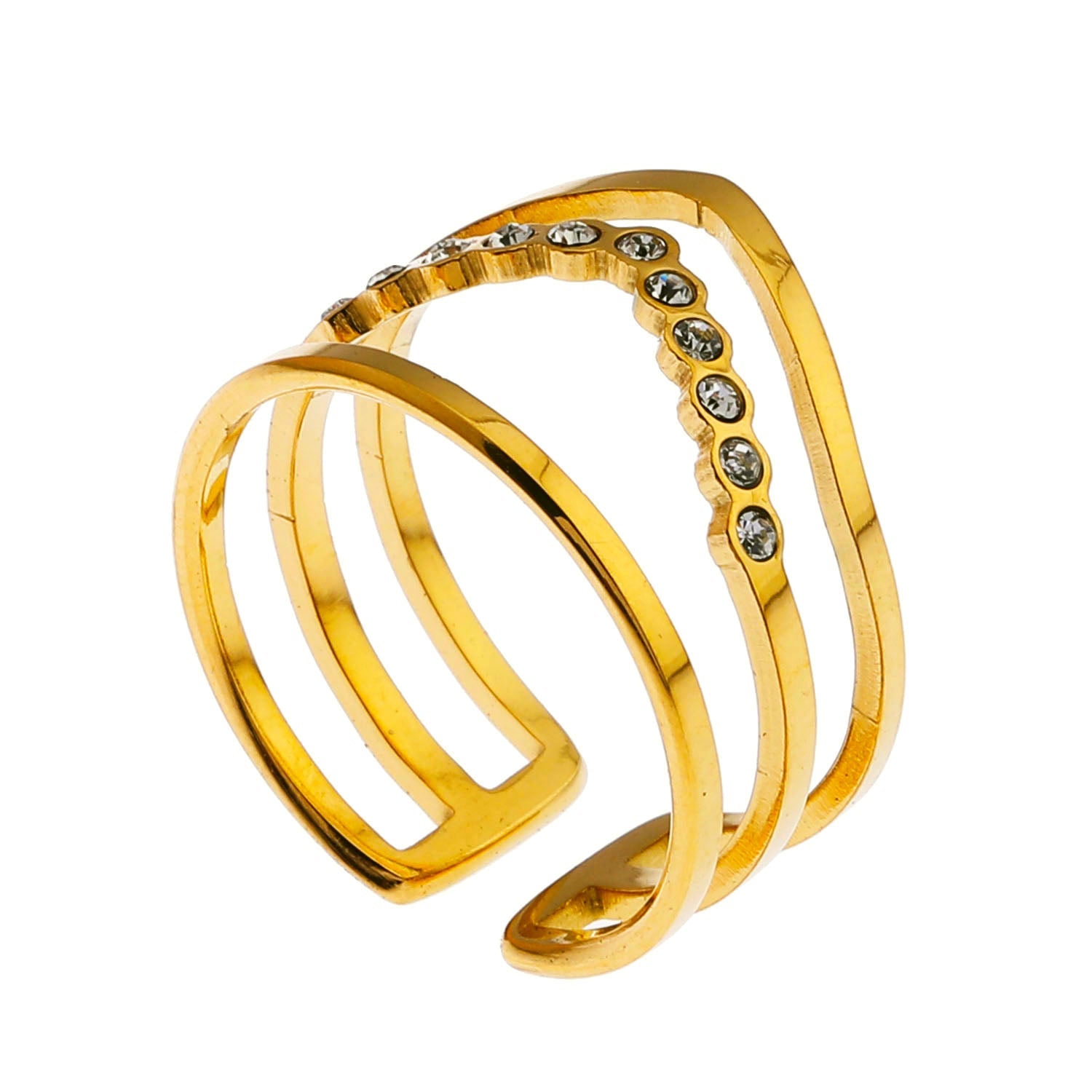 Bague JUAANA à trois rangées de zircons.