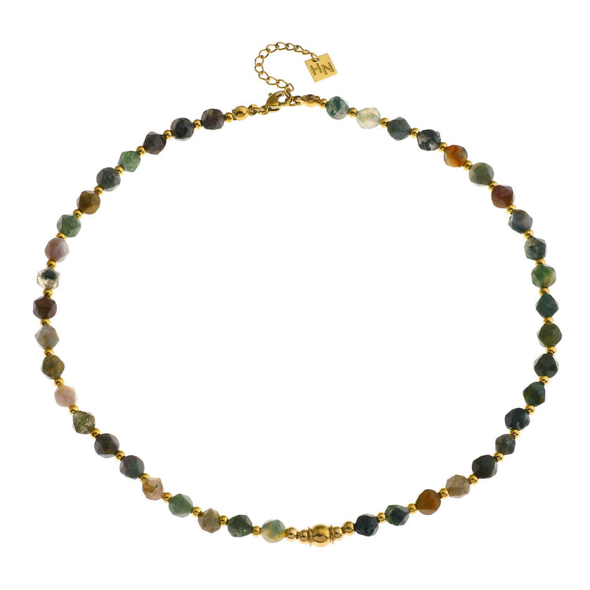 JULIETTA: Indian Agate Stones & Gold Beaded Chain Necklace