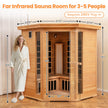 Mega Sale-NEW 2025 COSTWAY 3D Heat Far Infrared Corner Sauna (3–5 Person) – Canadian Hemlock Wood-Red Light Therapy+Near Infrared-Carbon & Mica Heaters,-Chromotherapy Lighting-Low EMF-Bluetooth Speakers