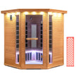 Mega Sale-NEW 2025 COSTWAY 3D Heat Far Infrared Corner Sauna (3–5 Person) – Canadian Hemlock Wood-Red Light Therapy+Near Infrared-Carbon & Mica Heaters,-Chromotherapy Lighting-Low EMF-Bluetooth Speakers