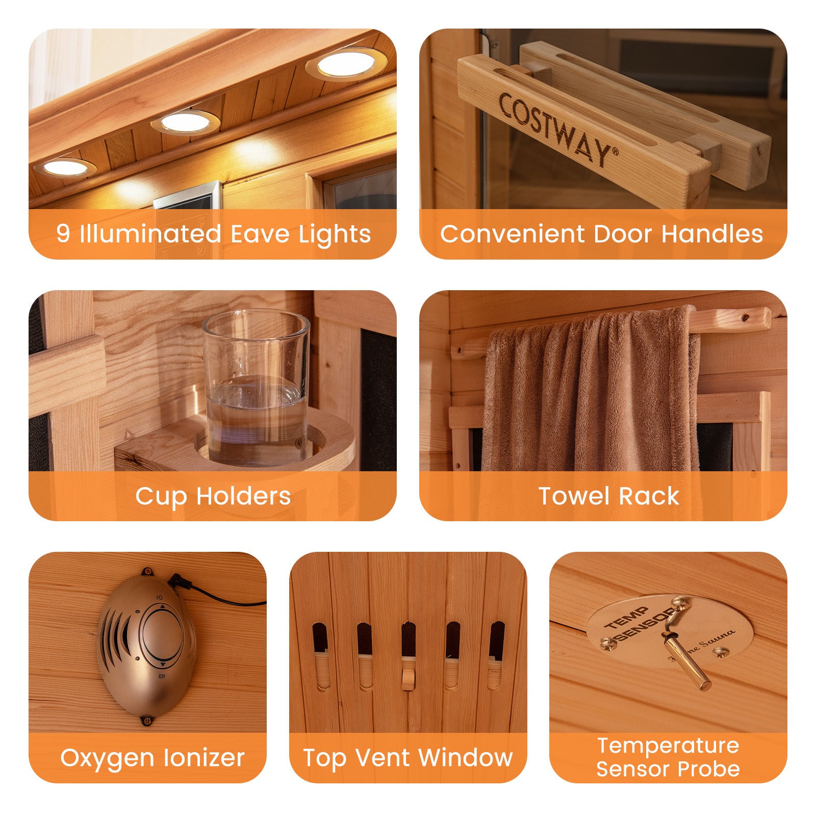 Mega Sale-NEW 2025 COSTWAY 3D Heat Far Infrared Corner Sauna (3–5 Person) – Canadian Hemlock Wood-Red Light Therapy+Near Infrared-Carbon & Mica Heaters,-Chromotherapy Lighting-Low EMF-Bluetooth Speakers
