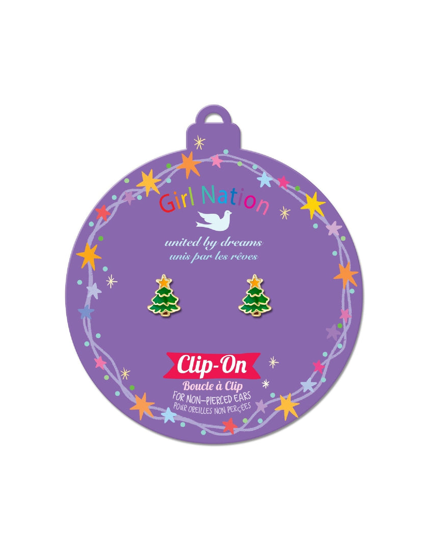 Boucles d'oreilles à clip en émail - Sapin de Noël - Girl Nation