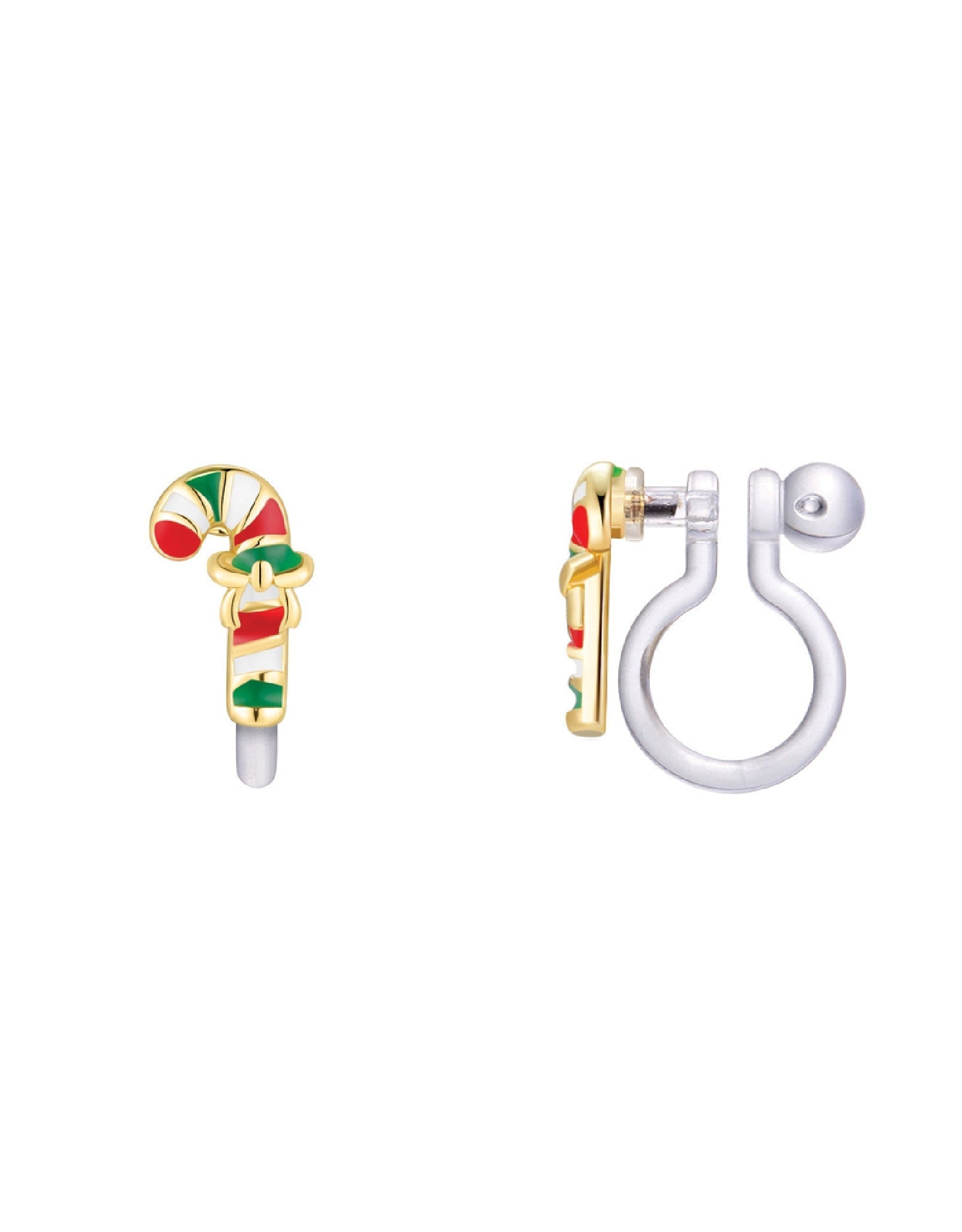 Boucles d'oreilles à clip en émail - Canne de Noël - Girl Nation