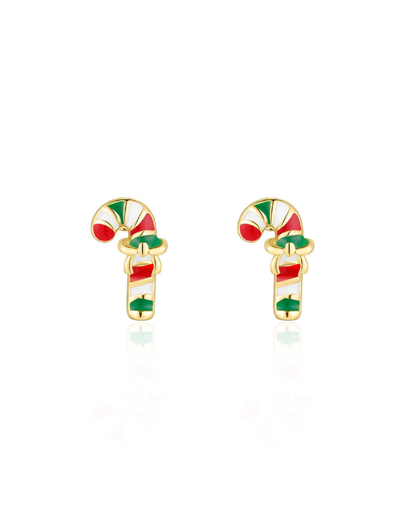 Boucles d'oreilles en émail - Canne de Noël - Girl Nation