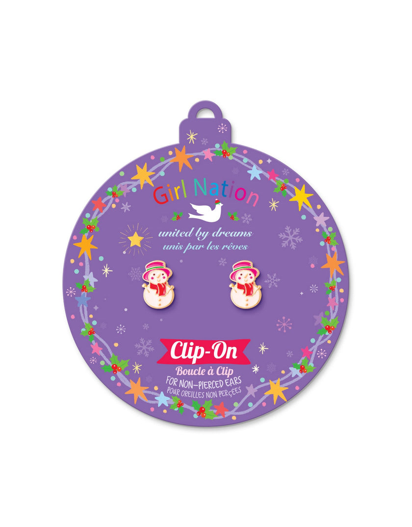 Enamel Clip-On Earrings - Snowman Wonderland - Girl Nation