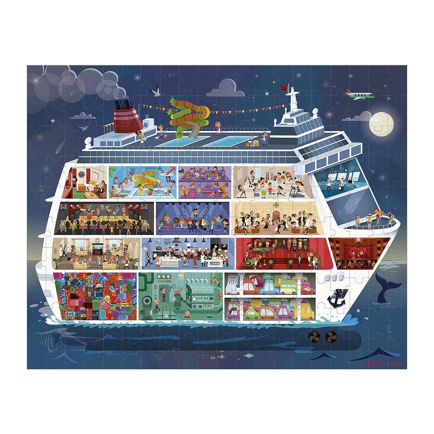 Janod - Cruise Ship - 2 Puzzles (100 & 200-Piece Puzzle)
