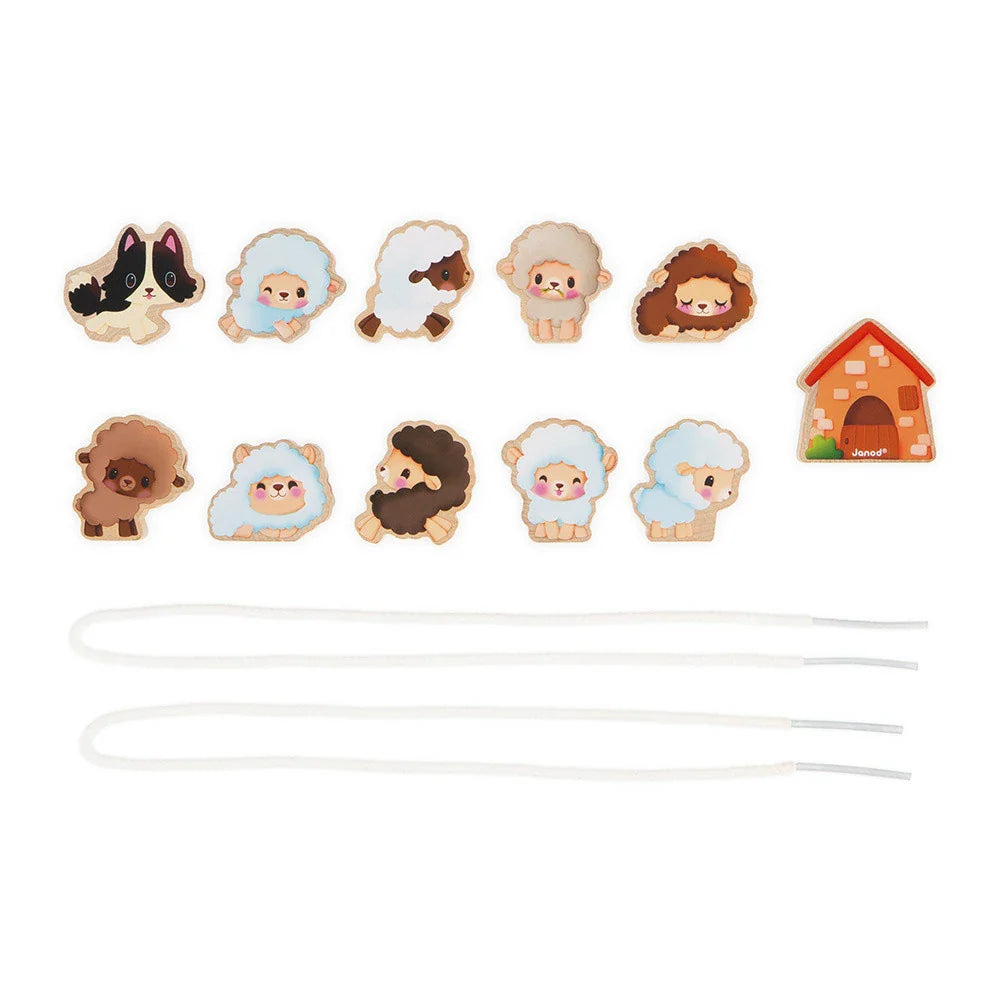 Janod - Perles à enfiler en forme de mouton
