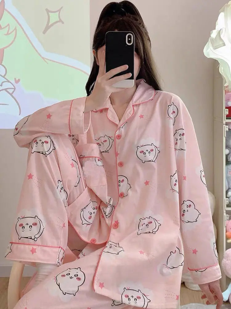 Japanese Sweet Cartoon Long Sleeved Pajamas For Women
