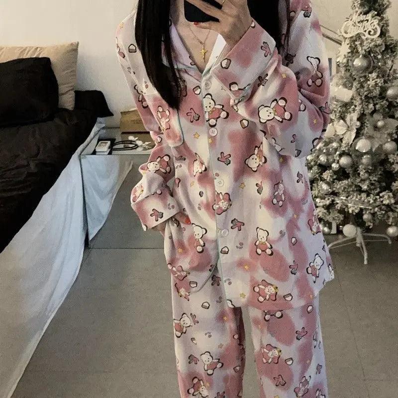 Japanese Sweet Cartoon Long Sleeved Pajamas For Women