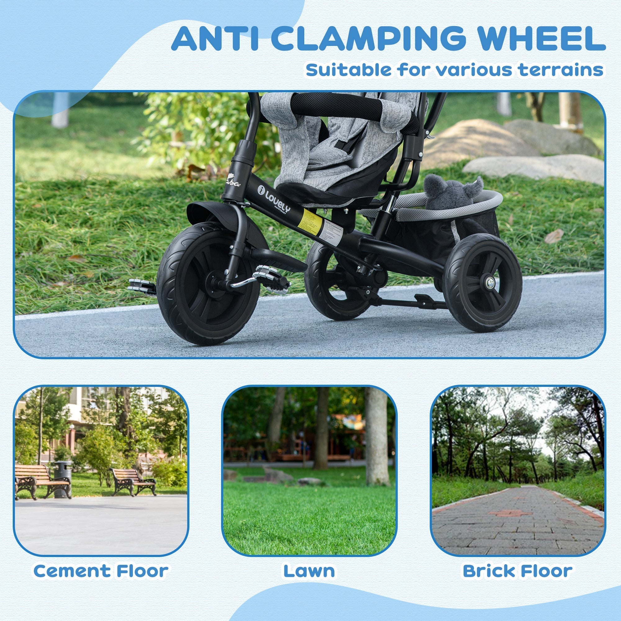 Qaba Convertible 4-in-1 Toddler Tricycle with Parent Handle for Kids 1-5 Years Outdoor Play Grey