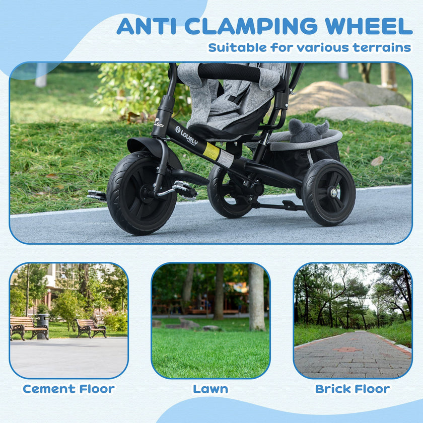 Qaba Convertible 4-in-1 Toddler Tricycle with Parent Handle for Kids 1-5 Years Outdoor Play Grey