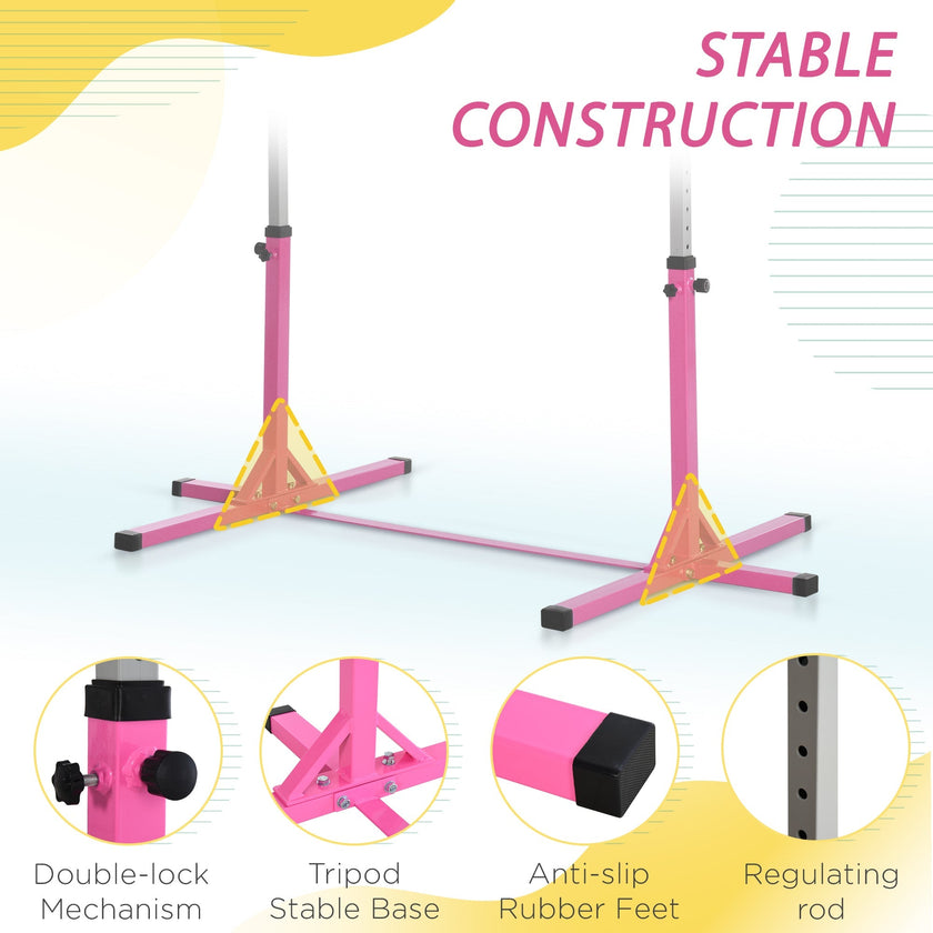 Soozier Professional Home Gymnastics Horizontal Bar for Kids Adjustable Home Gym Fitness w/ Steel Frame and Beechwood