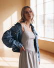 Roxanne - Women’s Cropped Pleated Sleeve Jacket Denim