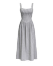 Jules - Lightweight Tie Back Midi Dress In Black Stripe
