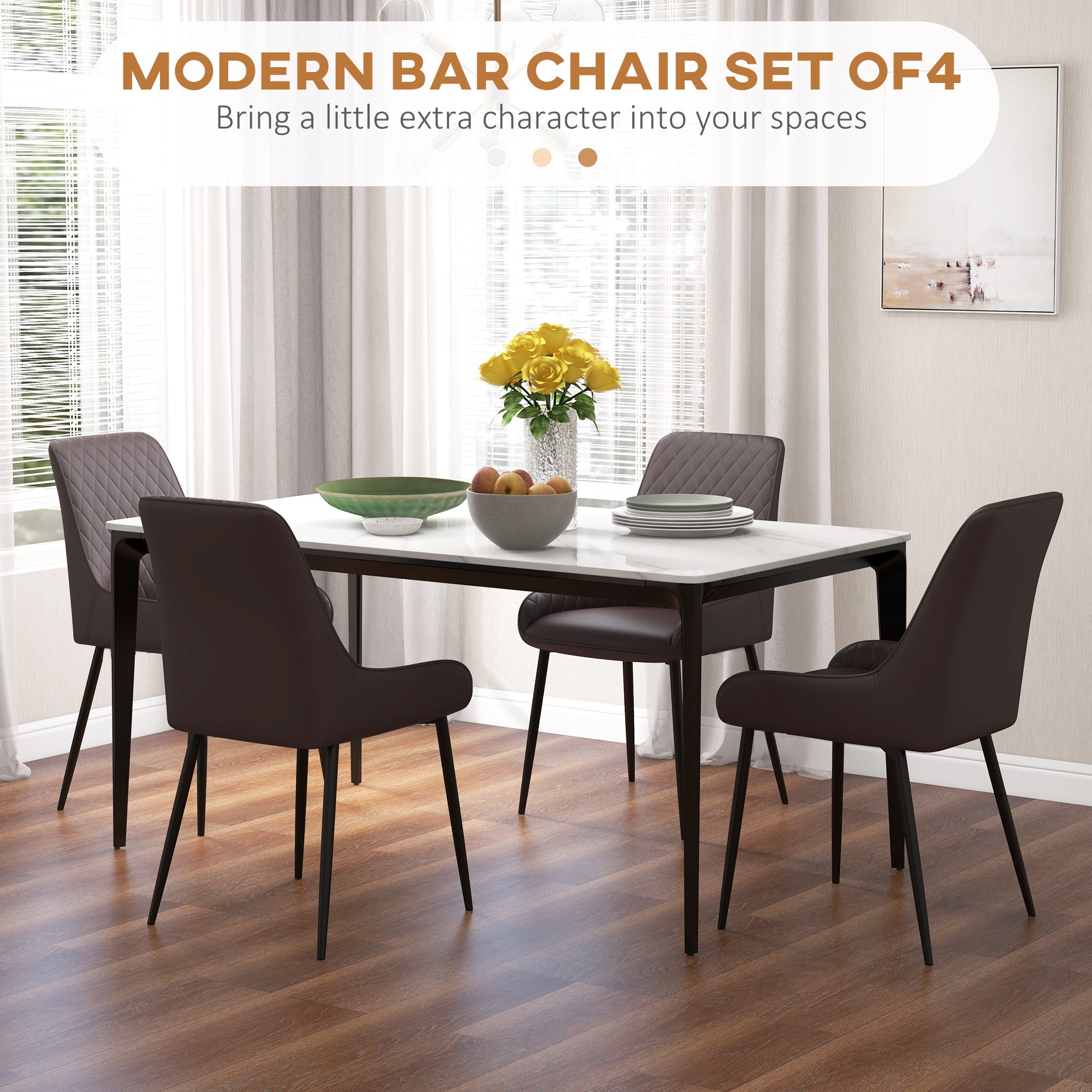 Blake Vegan Leather Modern Dining Chairs with Diamond Tufting-Set of 4-Brown