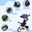 Qaba 4-in-1 Convertible Toddler Tricycle Stroller with Canopy Basket Safety Harness for Kids 12-60 Months Purple