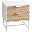Emery Modern Bedside Table with 2 Drawers and Steel Legs-White/Oak