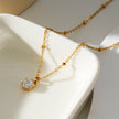 KADIRI Gold:  Solitaire Zirconia Charm Pendant on a Beaded Chain Necklace