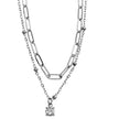 KATERI Silver: Pre-Layered Chains Necklace with a Solitaire Zirconia Charm Pendant