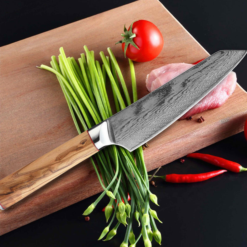 Ginza Steel MIA 17 Chef Knife 6.5” – Damascus AUS10 Steel, 67-Layer, Olive Wood Handle