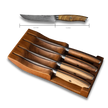 Ginza Steel AMELIA Five – 4-Piece VG10 Damascus Steel Steak Knife Set with Wood Block