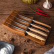 Ginza Steel AMELIA Five – 4-Piece VG10 Damascus Steel Steak Knife Set with Wood Block