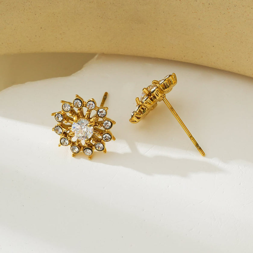 KERELA Gold : Boucles d'oreilles en forme d'étoile scintillante en zircone (CZ)
