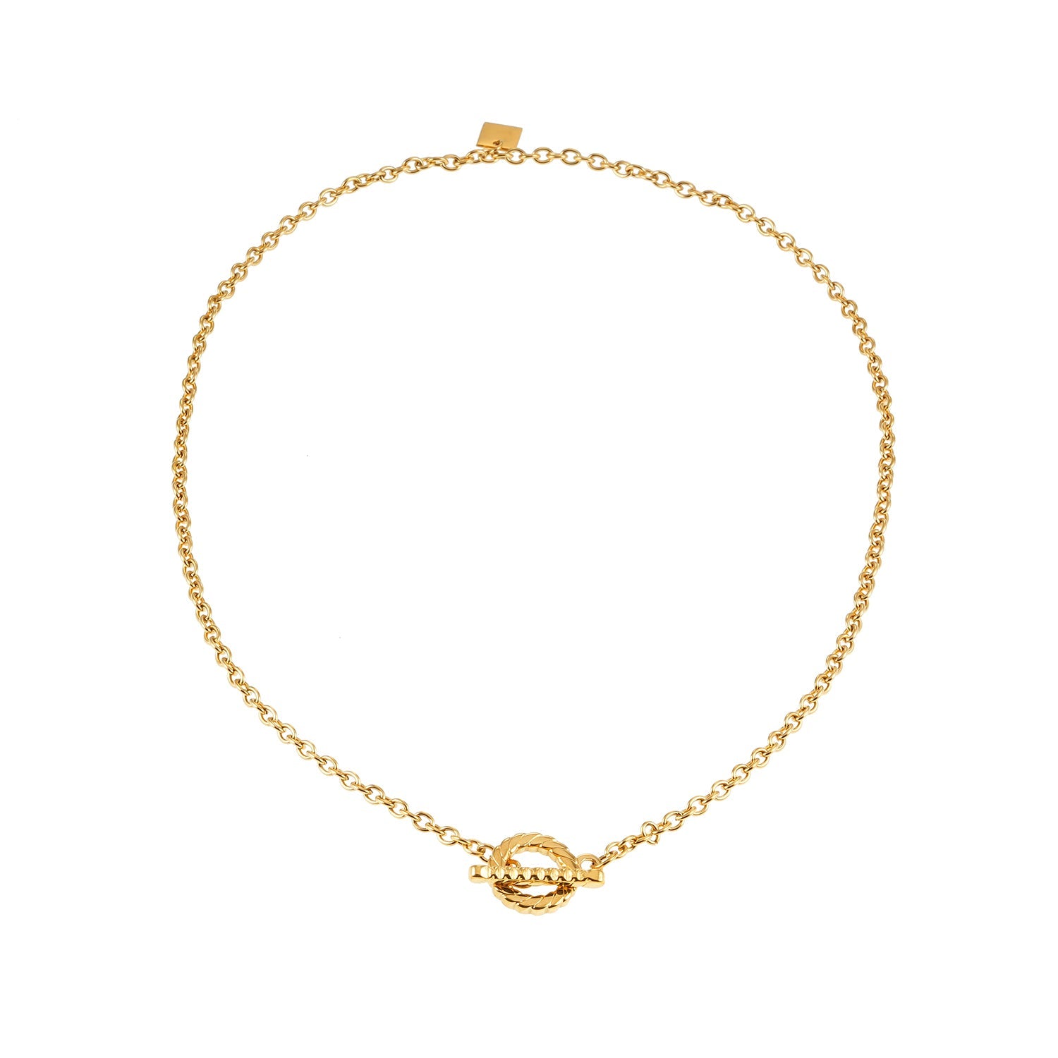 KETCHIGAN : Collier en chaîne classique avec barre en T texturée et pendentif anneau en or.