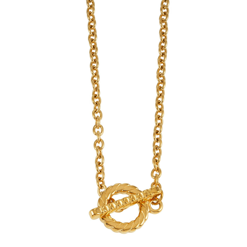 KETCHIGAN : Collier en chaîne classique avec barre en T texturée et pendentif anneau en or.