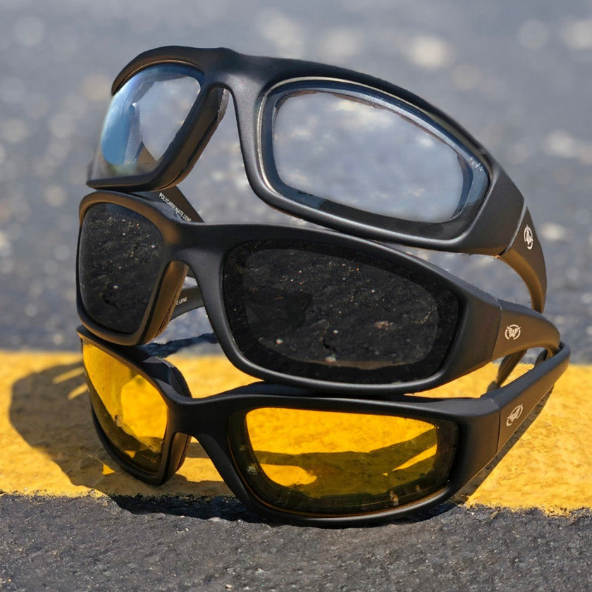 Global Vision Kickback Padded Motorcycle Sunglasses. Matte Black Soft-Touch Riding Glasses