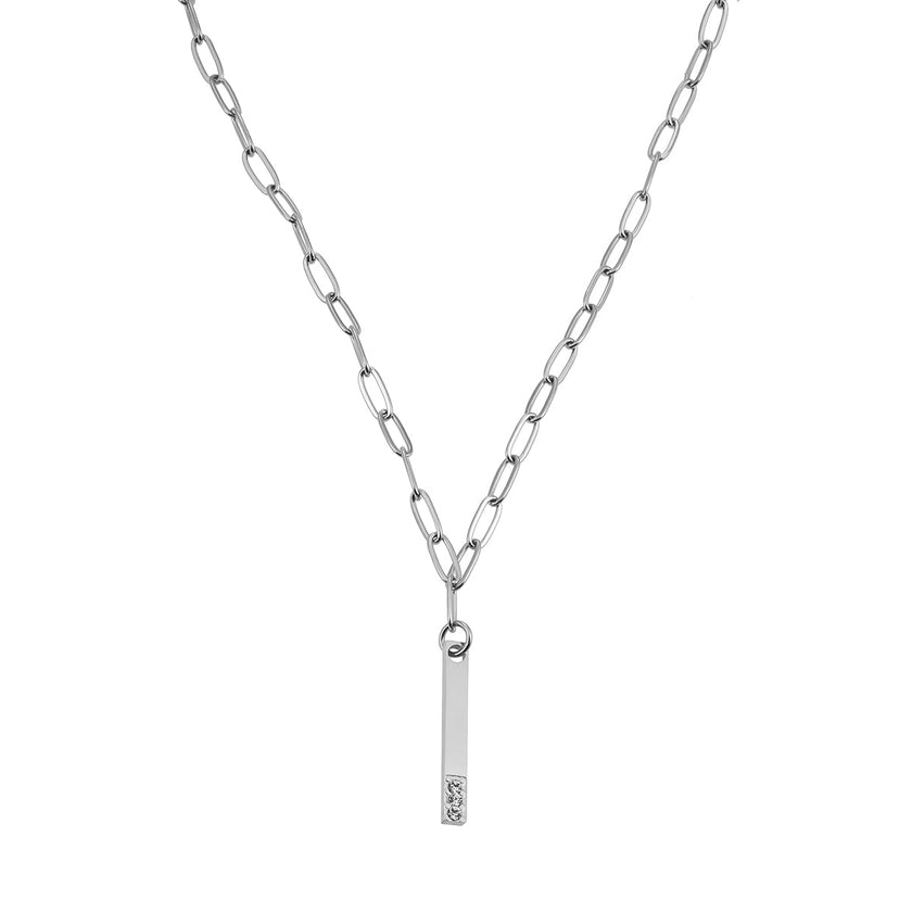 Style KORATIA: Minimalist Chain Necklace with Zirconia Gemstones in Silver