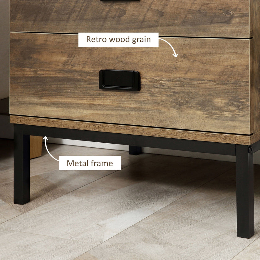Wallace Nightstand with with 2 Drawers and Steel Frame Legs-Coffee