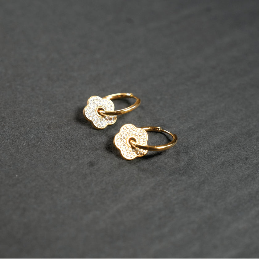 KRISTINE Gold: Vintage Inspired Hoops with Removable Zirconia Embedded Floral Charm