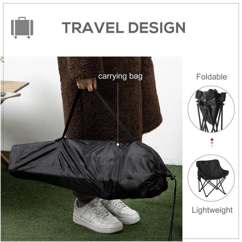 Outsunny Folding Camping Chair Lightweight Portable Chair for Outdoor Hiking Backpacking with Carry Bag Side Pocket Black