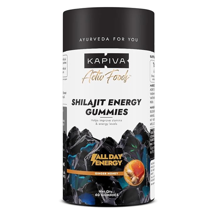Gommes Kapiva Himalayan Shilajit | 225mg de Shilajit/gomme | Saveur gingembre et miel | Gomme certifiée NABL | Augmente les niveaux d'énergie, l'endurance et la résistance | Sans sucre ajouté | Sans gélatine