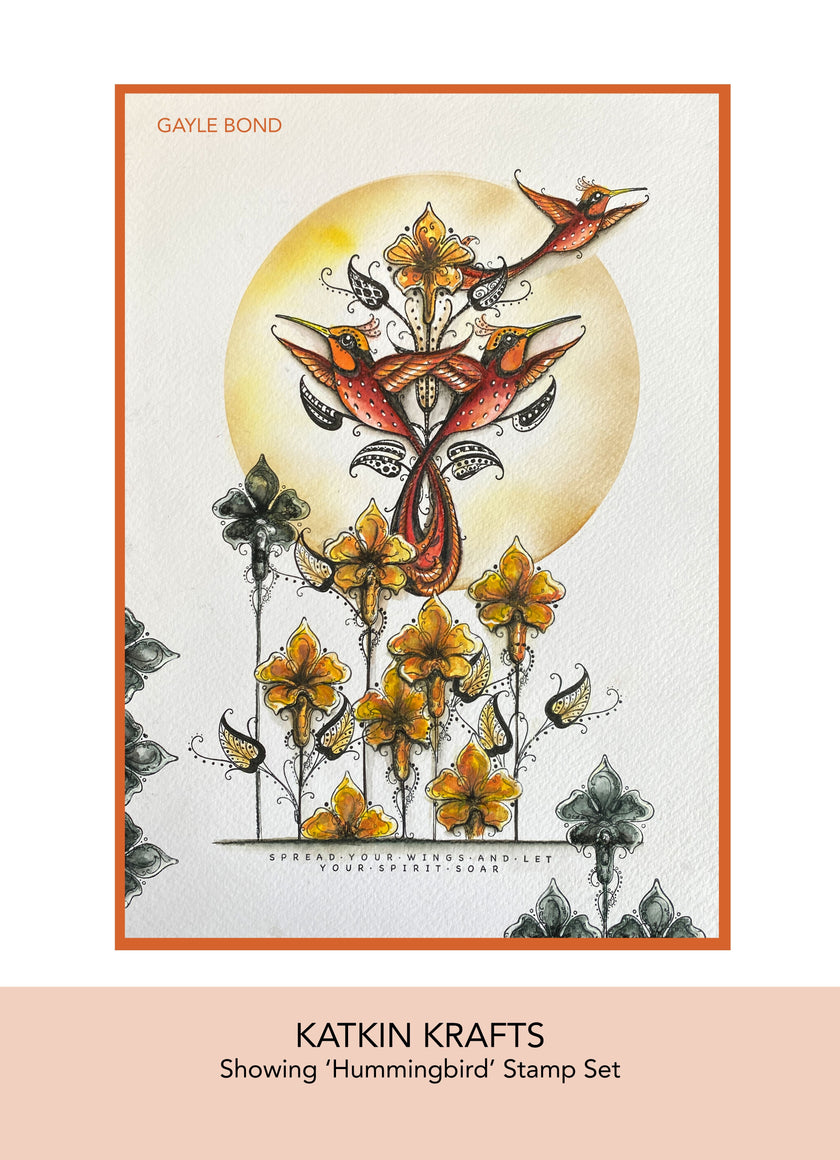 Katkin Krafts Hummingbird 6 in x 8 in Clear Stamp Set