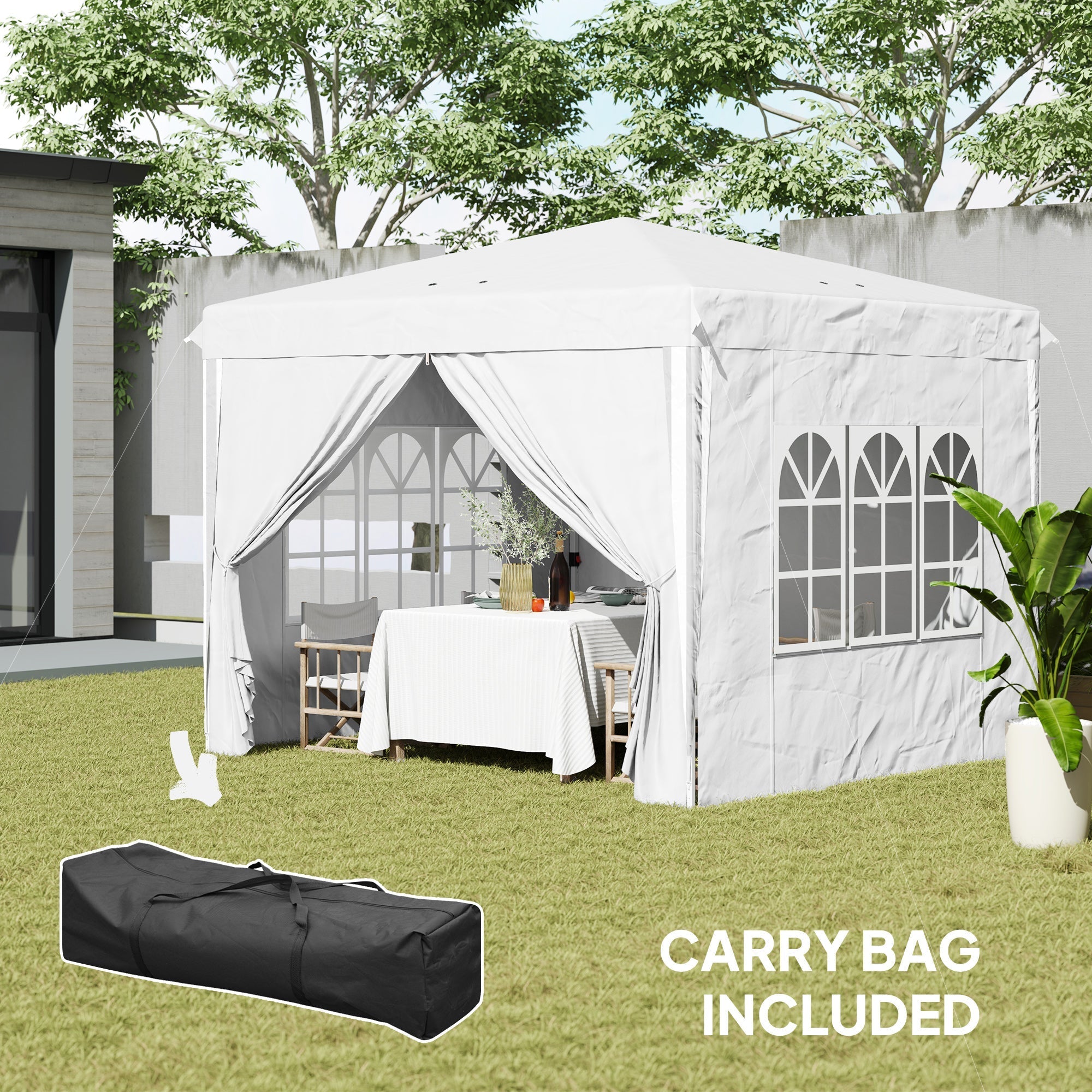 Outsunny 10' x 10' Pop-Up Canopy Tent with Sidewalls, Height-Adjustable, Carry Bag Included, for Outdoor, Garden, Patio, White