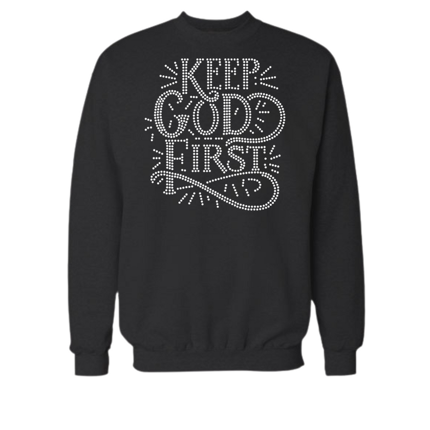 Keep God First Rhinestone Shirt – Christian Faith Sparkle Bling Tee | Blingdazzel