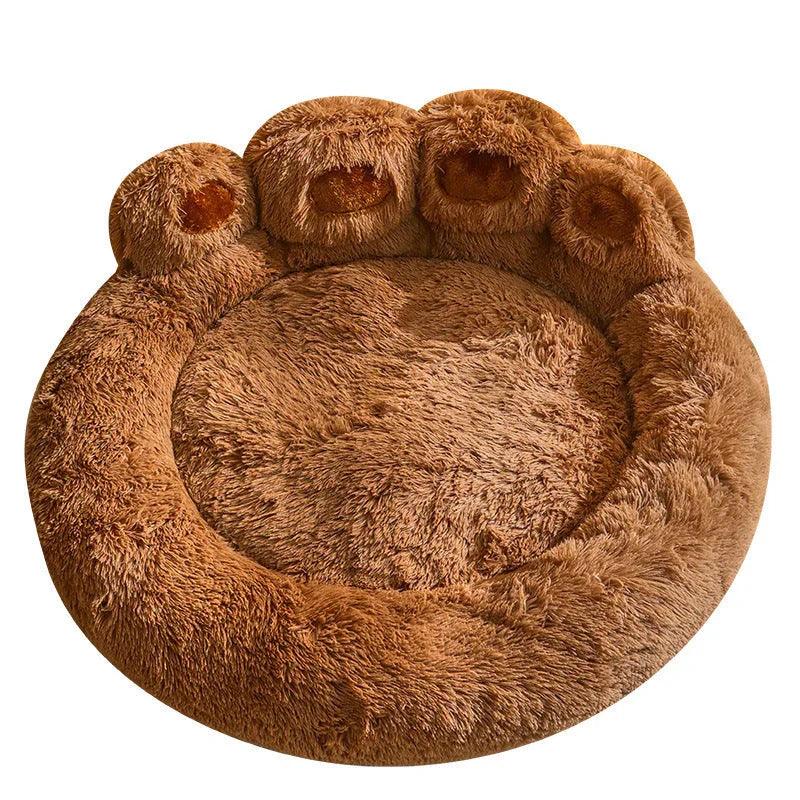Fluffy Paw-Shaped Dog Bed – Warm Fleece Kennel for Medium & Large Dogs (Dark Coffee, Light Gray, Pink | M–3XL)