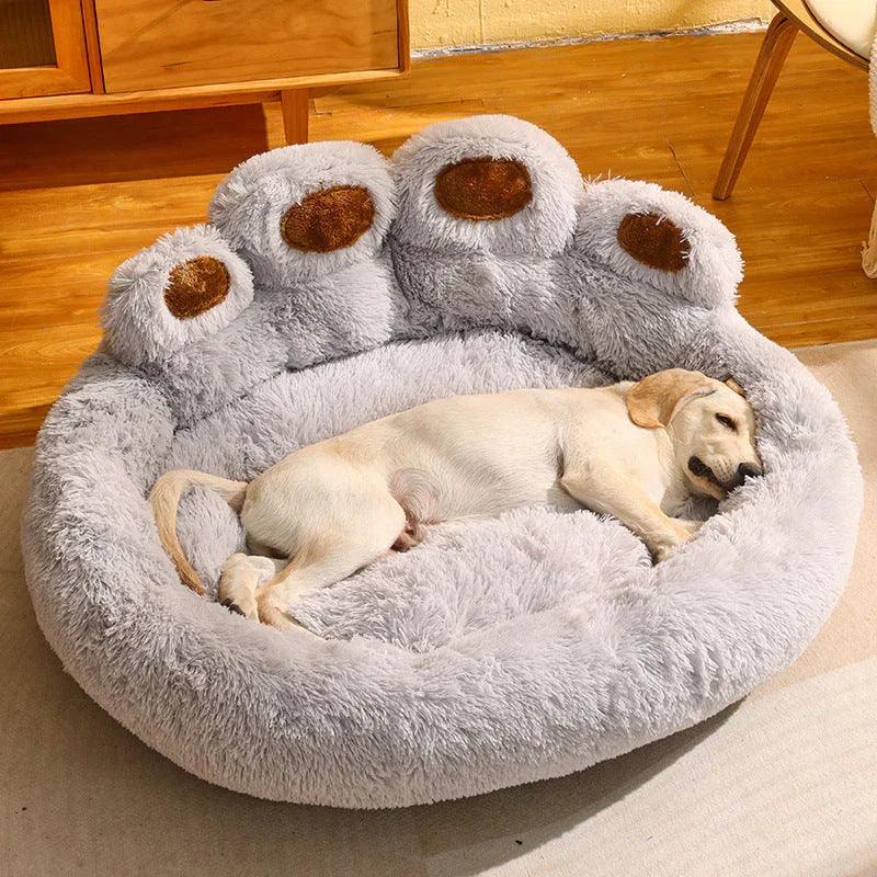 Fluffy Paw-Shaped Dog Bed – Warm Fleece Kennel for Medium & Large Dogs (Dark Coffee, Light Gray, Pink | M–3XL)