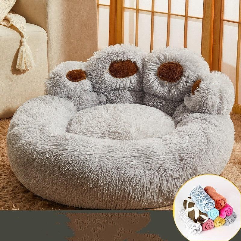 Fluffy Paw-Shaped Dog Bed – Warm Fleece Kennel for Medium & Large Dogs (Dark Coffee, Light Gray, Pink | M–3XL)