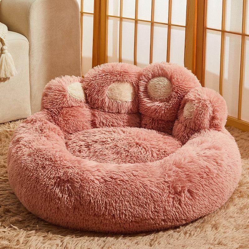 Fluffy Paw-Shaped Dog Bed – Warm Fleece Kennel for Medium & Large Dogs (Dark Coffee, Light Gray, Pink | M–3XL)