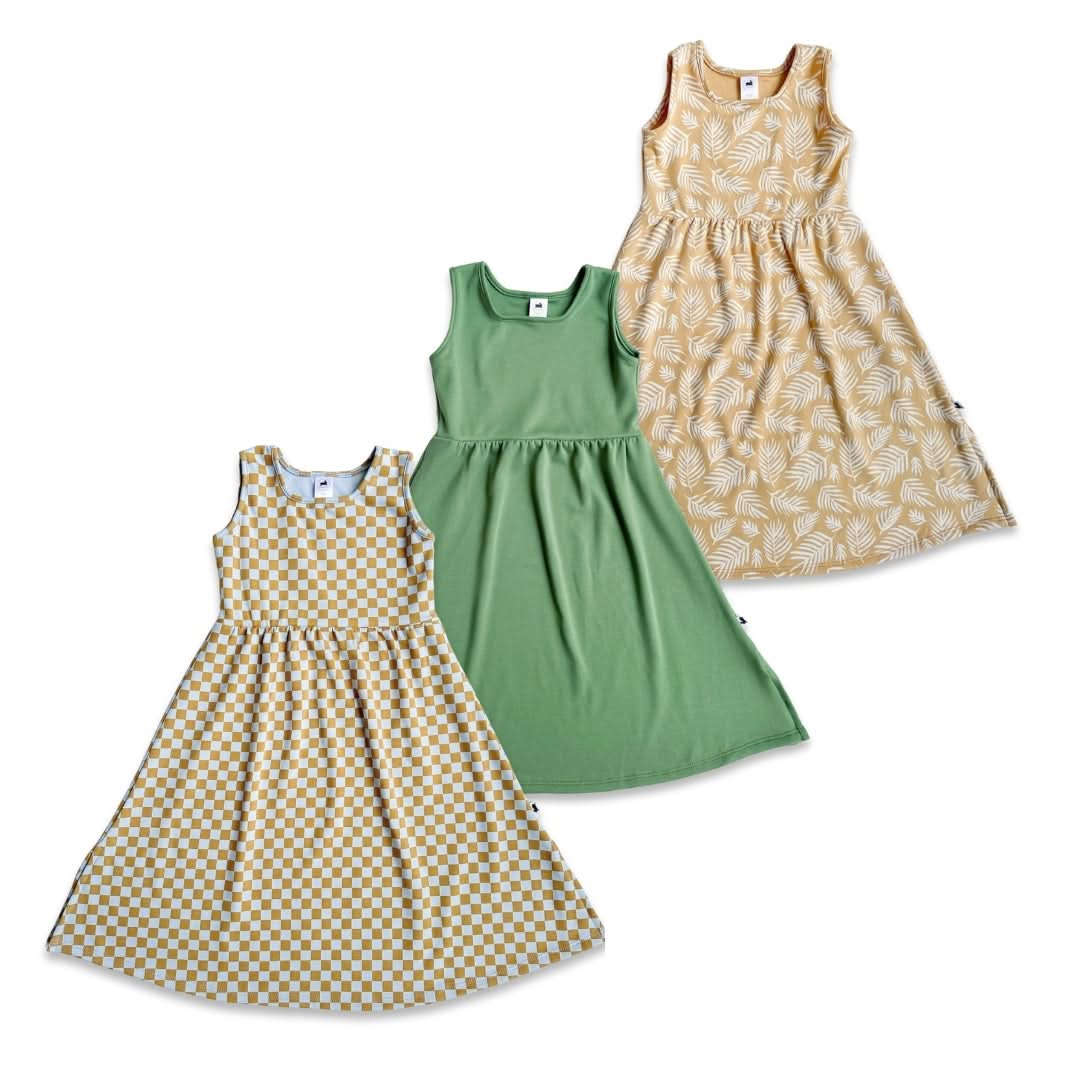 Kids' Bamboo Square Neck Midi Dress | Leaf Green