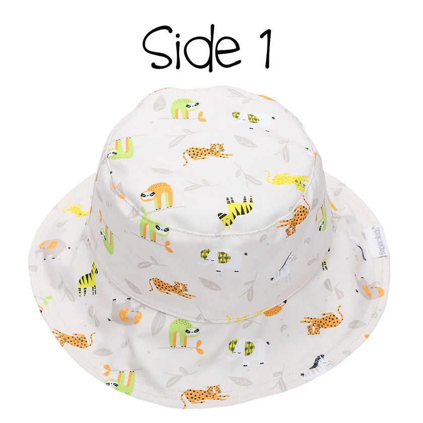 FlapJackKids Kids UPF50+ Patterned Sun Hat - Grey Zoo/Butterfly Floral