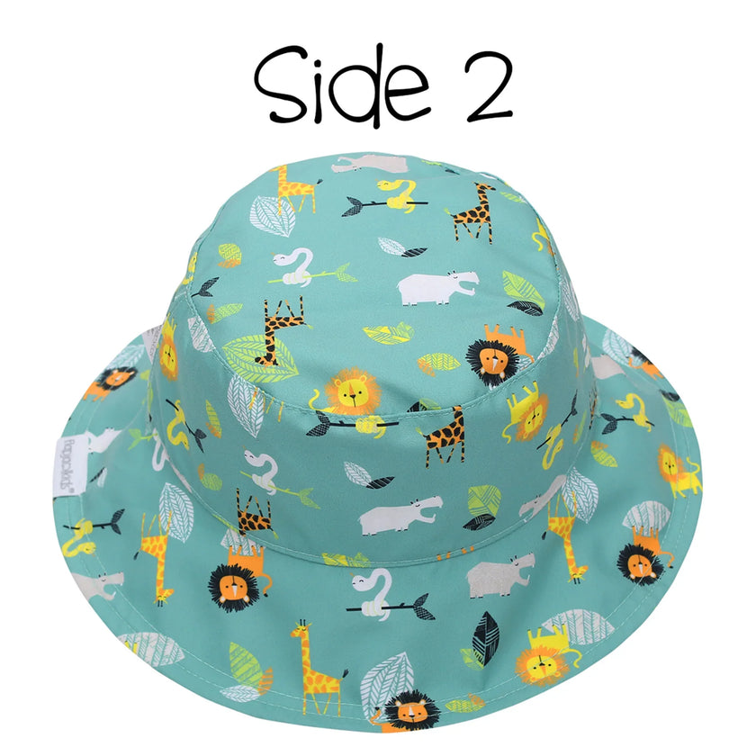 FlapJackKids Kids UPF50+ Patterned Sun Hat - Grey Zoo/Butterfly Floral