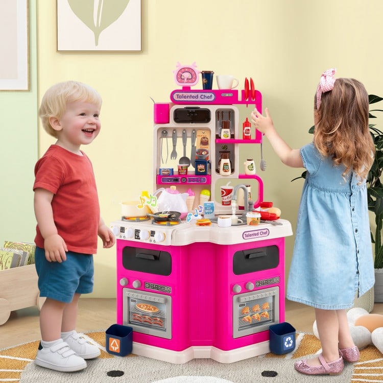 Kids Kitchen Playset Corner Play Kitchen with Realistic Sounds and Lights