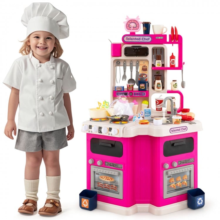 Kids Kitchen Playset Corner Play Kitchen with Realistic Sounds and Lights