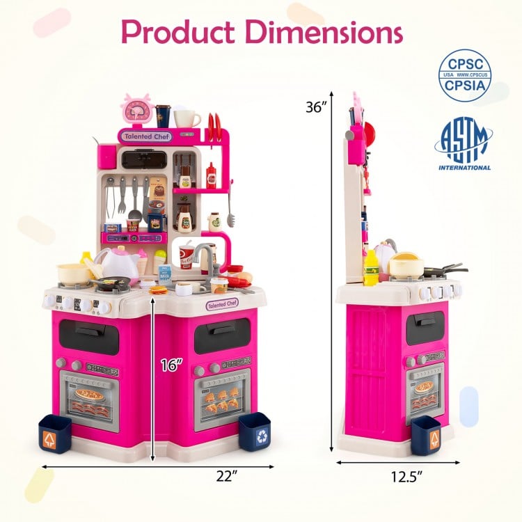 Kids Kitchen Playset Corner Play Kitchen with Realistic Sounds and Lights